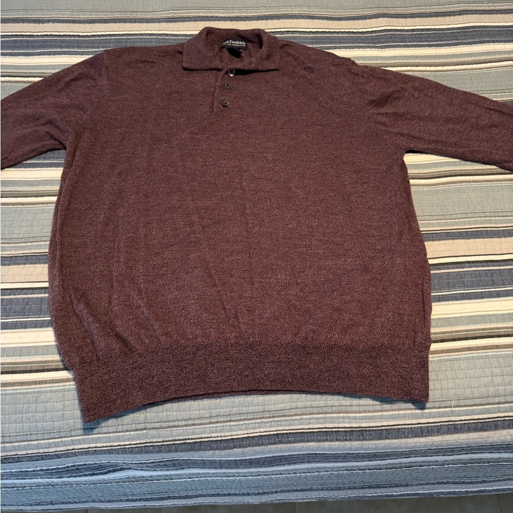 Paul Fredrick Maroon Polo Sweater 100% Merino Wool